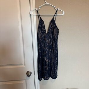 Navy Lace Cocktail Dress with Deep V neckline NWT